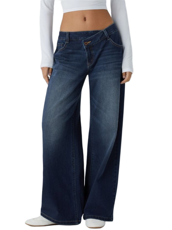 HALARA Denim - NWOT Halara Asymmetrical Baggy Wide-Leg Dark Blue Women’s Jeans Size XL Petite